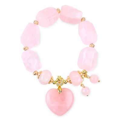 품질  14MM Multi Facted Rose Quartz Stone Crystal Bracelet Heart Carving 공장