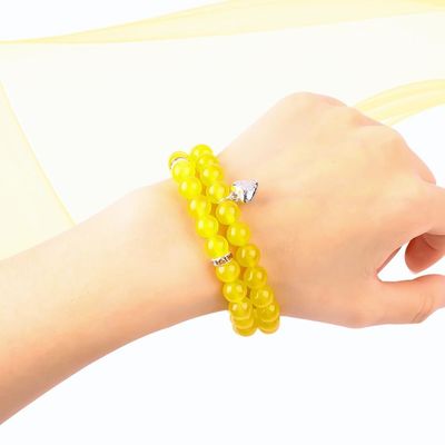 탄력성 8mm 둥근 보석 구슬 노란색 자이드 크리스탈 팔찌 OEM ODM
