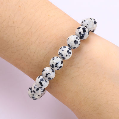 주문 gemstone 8mm 둥근 Dalamation 스노우플레크와 함께 자스퍼 매치 진주 팔찌 선물하기 위해