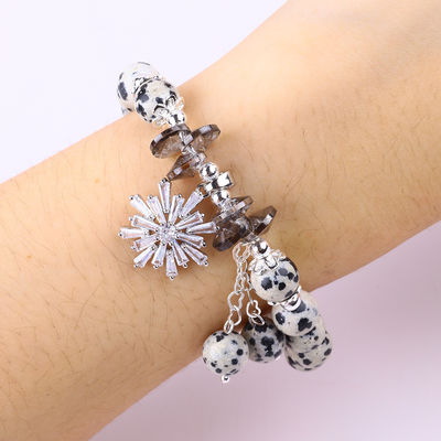 주문 gemstone 8mm 둥근 Dalamation 스노우플레크와 함께 자스퍼 매치 진주 팔찌 선물하기 위해