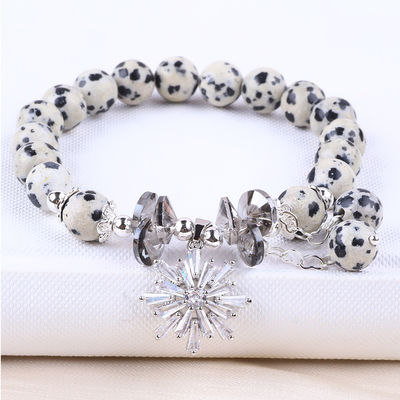 주문 gemstone 8mm 둥근 Dalamation 스노우플레크와 함께 자스퍼 매치 진주 팔찌 선물하기 위해