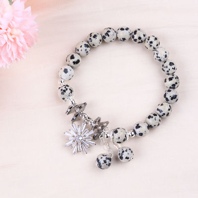 주문 gemstone 8mm 둥근 Dalamation 스노우플레크와 함께 자스퍼 매치 진주 팔찌 선물하기 위해