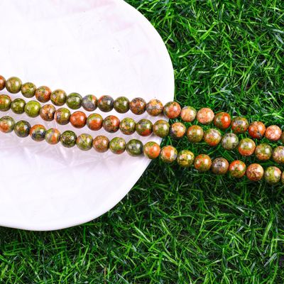 Unakite 라운드 구슬 천연 크리스탈 보석 다른 구슬 크기 DIY 쥬얼리 만들기위한 느슨한 구슬 가닥