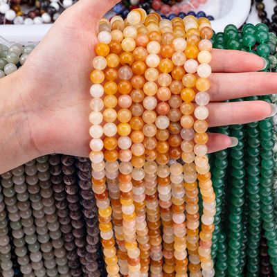 어두운 노란색 자이드 둥근 진주 자연 결정 보석 다른 진주 크기 DIY 보석 제조를 위한 느슨한 진주 나선