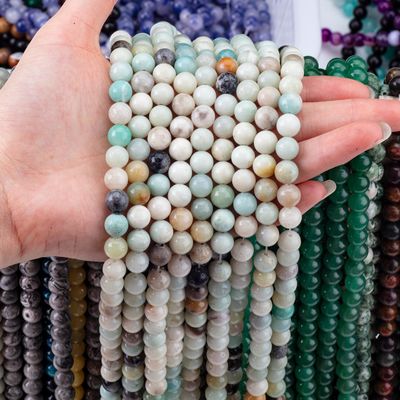 아마존이트 둥근 진주 자연 결정 보석 다른 진주 크기 DIY 보석 제조를 위한 느슨한 진주 나선