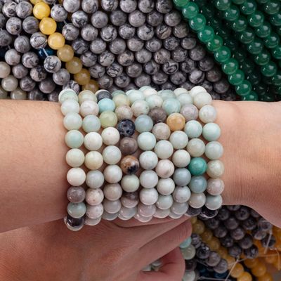 아마존이트 둥근 진주 자연 결정 보석 다른 진주 크기 DIY 보석 제조를 위한 느슨한 진주 나선