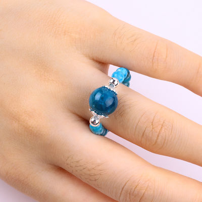 4mm 핸드메이드 보석 진주 반지 조정 가능한 파란색 아파티트 돌 반지 파티 매일 착용