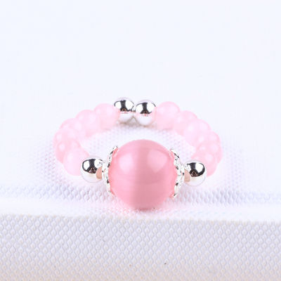 4mm 핸드메이드 보석 진주 반지 조절 가능한 탄력 핑크 고양이 눈 돌 반지 파티 매일 착용