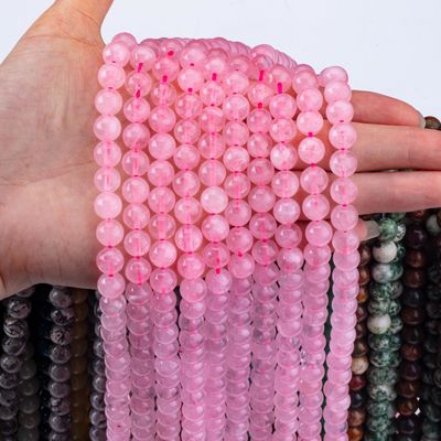 천연 결정 보석 로즈 쿼츠 느슨한 진주 줄무늬 DIY 보석 제조를위한 반 귀석