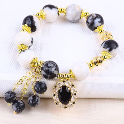 12mm 흑백 Zebra Jasper Healing Bead Bracelets for Meditation 12mm 흑백 Zebra Jasper Healing Bead Bracelets for Meditation 명상용 구슬 팔찌