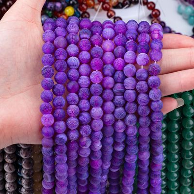 보라색 기상화 된 아가트 느슨한 진주 줄무늬 반 귀석 매트 얼음 찢어진 아가트 DIY 보석 제조