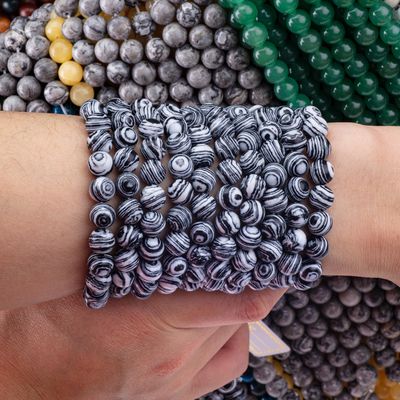 합성 Zebra Malachite 느슨한 진주 스트랜드 하얀색과 검은색 DIY 보석 제조를위한 반 귀석