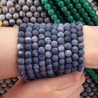 검은색 기성 아가트 느슨한 진주 줄무늬 반 귀석 매트 얼음 찢어진 아가트 DIY 보석 제조