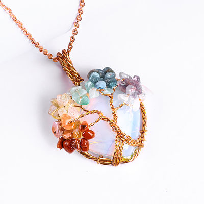 로즈 골드 힐링 크리스탈 스톤 7 차크라 생명의 나무 Pendant