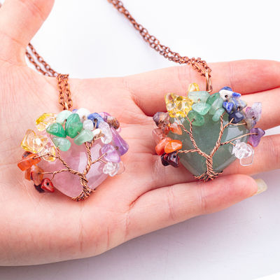 로즈 골드 힐링 크리스탈 스톤 7 차크라 생명의 나무 Pendant