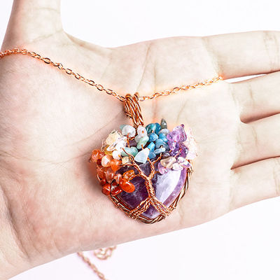 조정 가능한 호랑이 눈 보석 7 차크라 생명의 나무 목걸이 Pendant