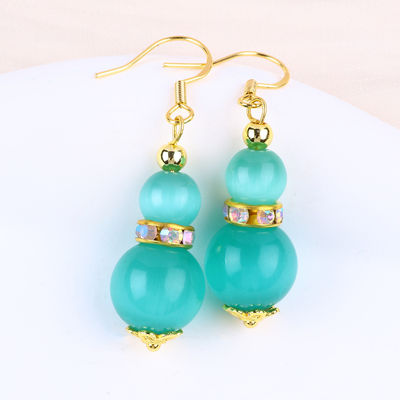 8MM 10MM 녹색 고양이 눈 보석 공예 귀걸이 덩어리 짧은 공 모양 귀걸이 보석 선물