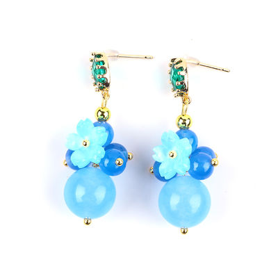 블루 칼세돈 크리스탈 수작업 DIY 타원형 Pendant Bead Stud 귀걸이 일상 착용에 적합