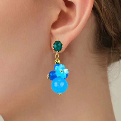 블루 칼세돈 크리스탈 수작업 DIY 타원형 Pendant Bead Stud 귀걸이 일상 착용에 적합