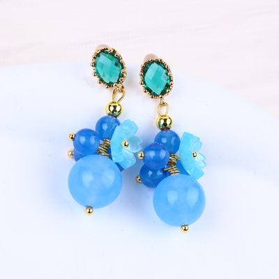 블루 칼세돈 크리스탈 수작업 DIY 타원형 Pendant Bead Stud 귀걸이 일상 착용에 적합