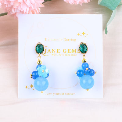 블루 칼세돈 크리스탈 수작업 DIY 타원형 Pendant Bead Stud 귀걸이 일상 착용에 적합
