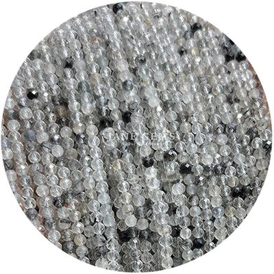 보석 진주 자연 결정 면적 둥근 모양 작은 모가나이트 검은  Rutilated 쿼츠 느슨한 진주 스트랜드 팔찌