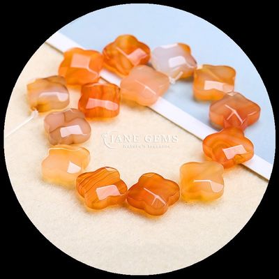 Carnelian Topaz Gem Bead Natural Crystal Clover Shape Stone Loose Bead Strands For Bracelets
