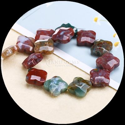 Carnelian Topaz Gem Bead Natural Crystal Clover Shape Stone Loose Bead Strands For Bracelets