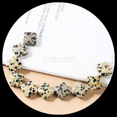 Malachite Dalmatian Jasper Gem Bead Natural Crystal Clover Shape Stone Loose Bead Strands For Bracelets