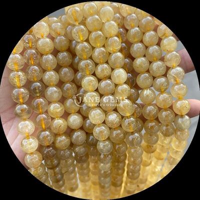 닦은 보석 원형 절단 불 쿼츠 금  Rutilated 쿼츠 진주 스레드 DIY 보석 제조