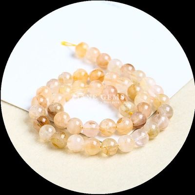 닦은 보석 원형 절단 불 쿼츠 금  Rutilated 쿼츠 진주 스레드 DIY 보석 제조